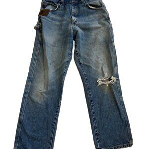 Wrangler Riggs Workwear Men's 36x34 Distressed Light Wash Blue Jeans